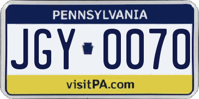 PA license plate JGY0070