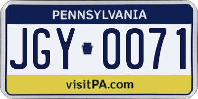 PA license plate JGY0071
