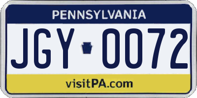 PA license plate JGY0072