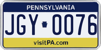 PA license plate JGY0076