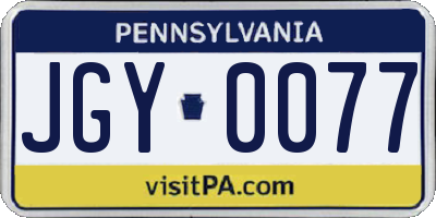 PA license plate JGY0077