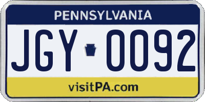 PA license plate JGY0092