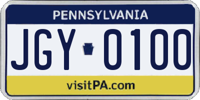 PA license plate JGY0100