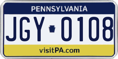 PA license plate JGY0108