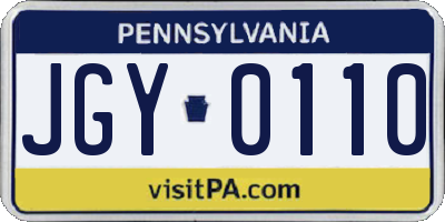 PA license plate JGY0110