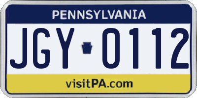 PA license plate JGY0112