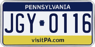 PA license plate JGY0116