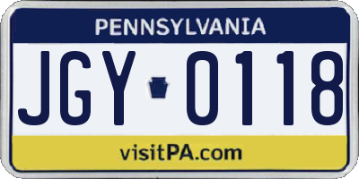 PA license plate JGY0118