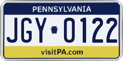 PA license plate JGY0122