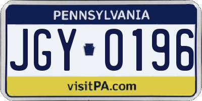 PA license plate JGY0196