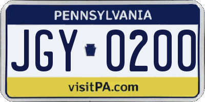 PA license plate JGY0200