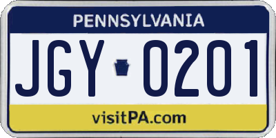 PA license plate JGY0201