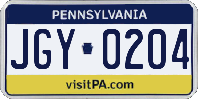 PA license plate JGY0204