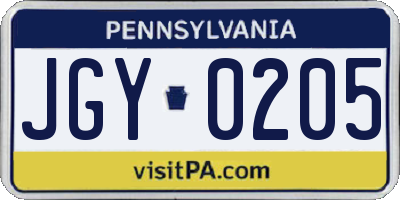 PA license plate JGY0205