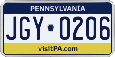 PA license plate JGY0206