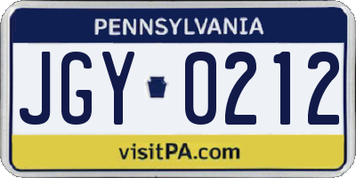 PA license plate JGY0212