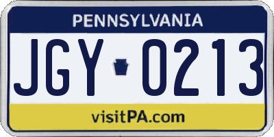 PA license plate JGY0213