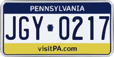 PA license plate JGY0217