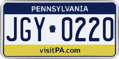 PA license plate JGY0220