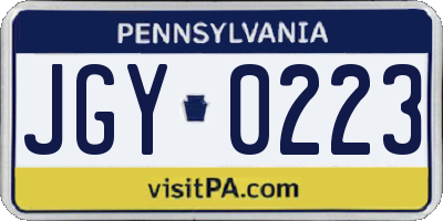 PA license plate JGY0223