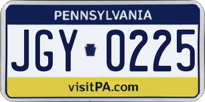 PA license plate JGY0225
