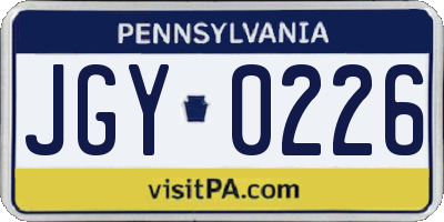 PA license plate JGY0226