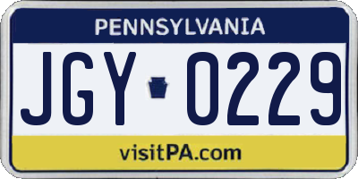 PA license plate JGY0229