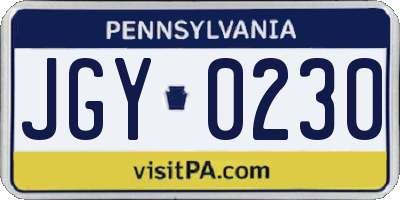 PA license plate JGY0230