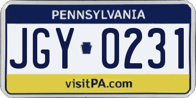 PA license plate JGY0231