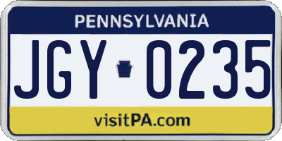 PA license plate JGY0235