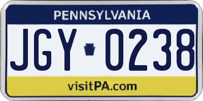 PA license plate JGY0238