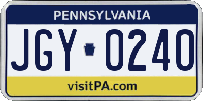 PA license plate JGY0240