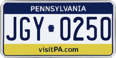 PA license plate JGY0250