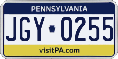 PA license plate JGY0255