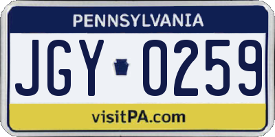 PA license plate JGY0259