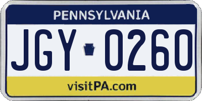 PA license plate JGY0260