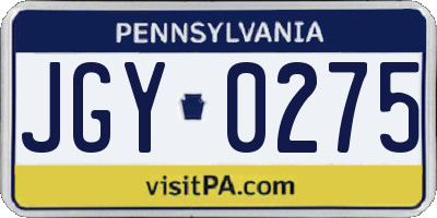PA license plate JGY0275