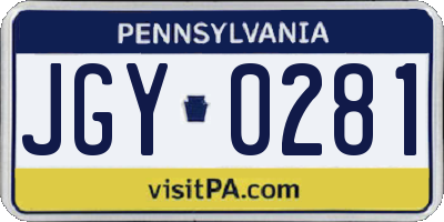 PA license plate JGY0281