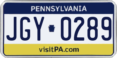 PA license plate JGY0289