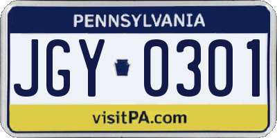 PA license plate JGY0301