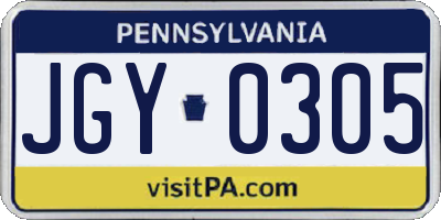 PA license plate JGY0305