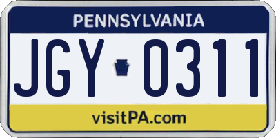 PA license plate JGY0311