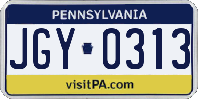 PA license plate JGY0313