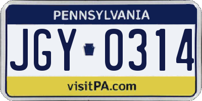 PA license plate JGY0314