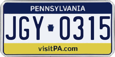 PA license plate JGY0315