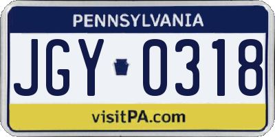PA license plate JGY0318