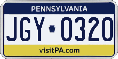 PA license plate JGY0320