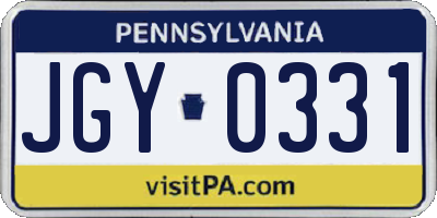 PA license plate JGY0331