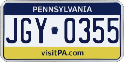 PA license plate JGY0355