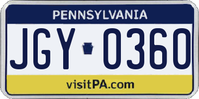 PA license plate JGY0360
